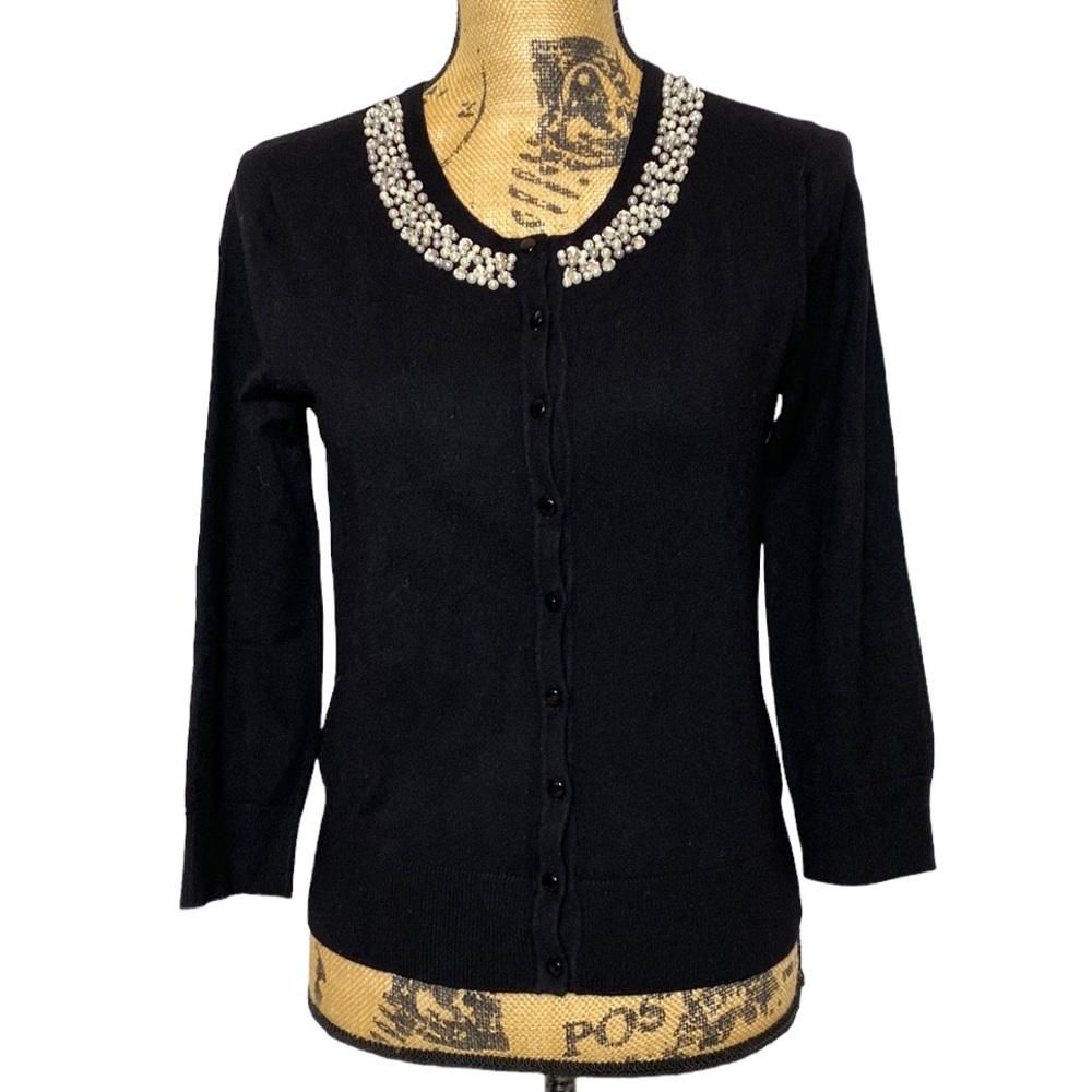 Cable & Gauge Black Pearl Sequins Collar Cardigan S